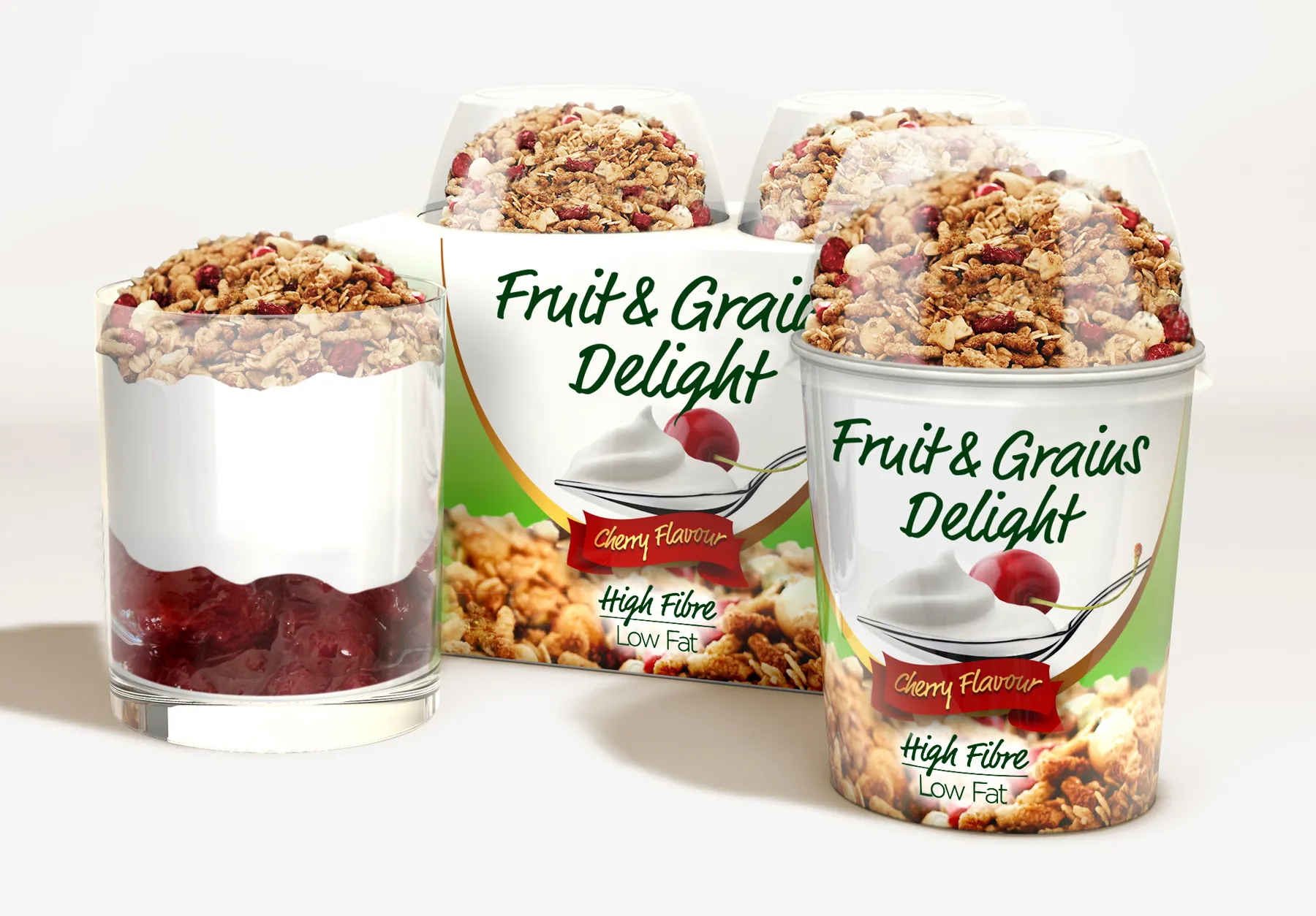 BENEO Fruit and Grains Delight breakfast cups with supporting packaging