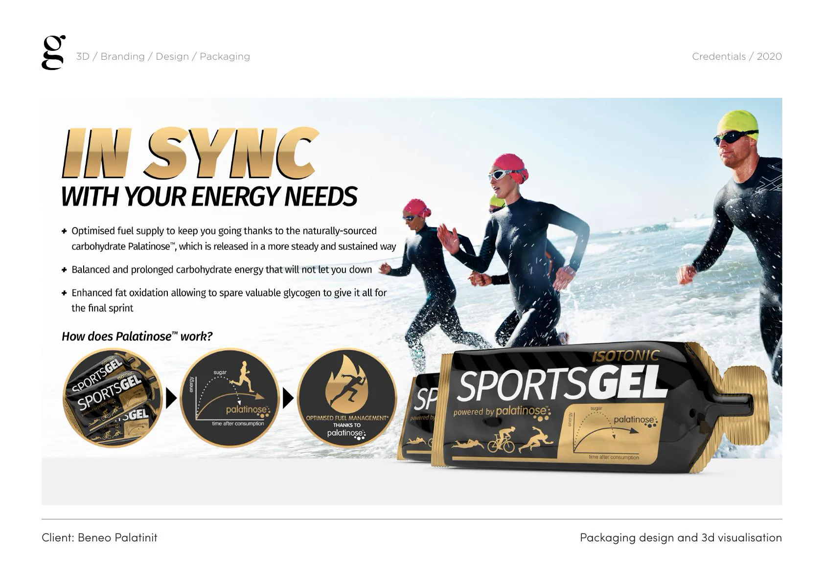 BENEO SportsGel endurance nutrition concept shown with runners and product packs
