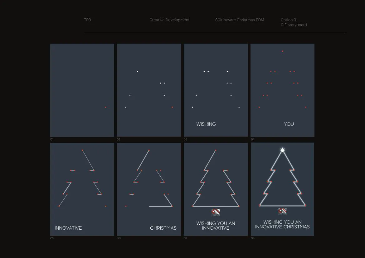 SGInnovate Christmas motion storyboard turning line segments into a festive tree