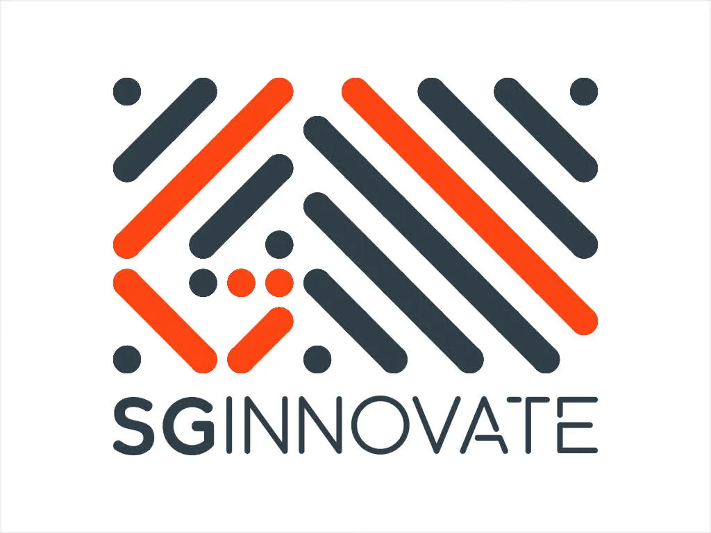 SGInnovate logo-motion frame with the modular line symbol and wordmark