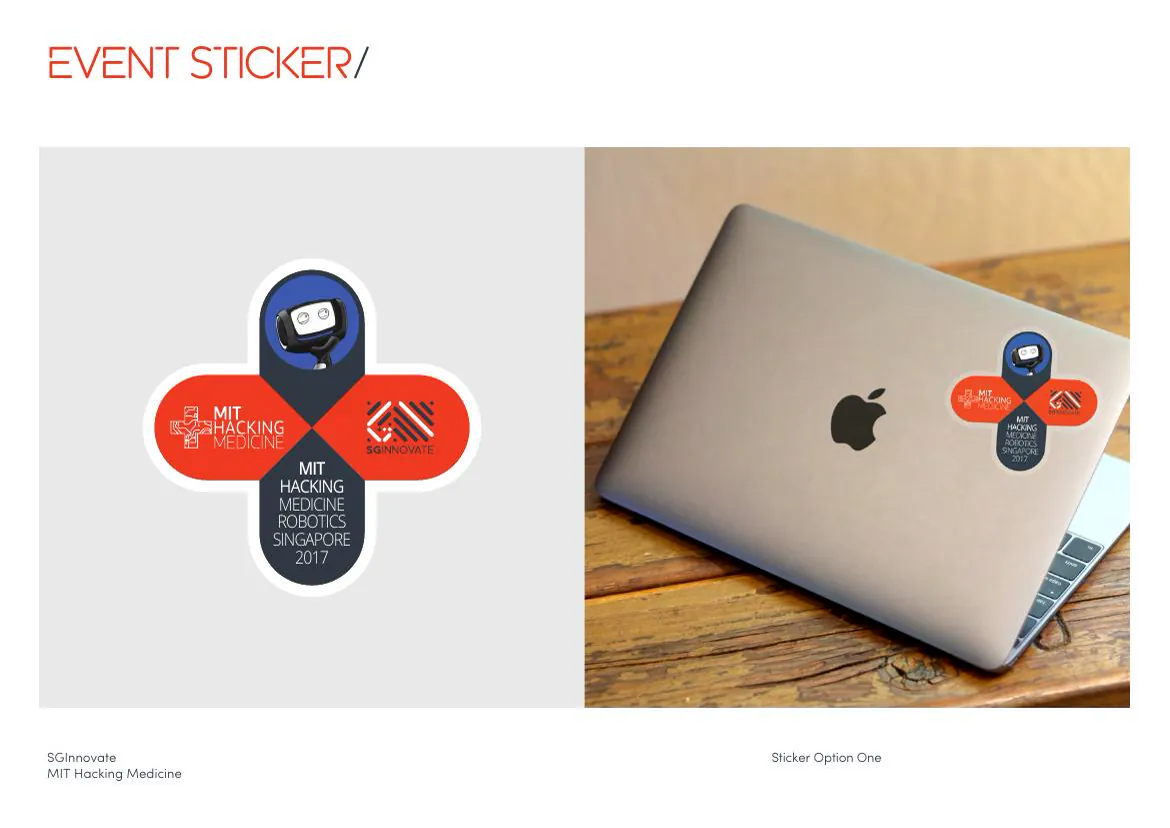 SGInnovate and MIT event sticker set applied to a laptop