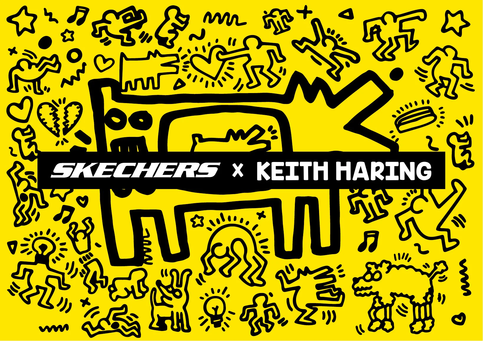Skechers x Keith Haring footwear collaboration concept in yellow, black and white