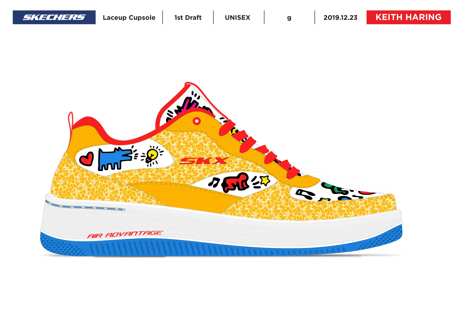 Skechers Keith Haring lace-up shoe concept with artwork integrated across the upper